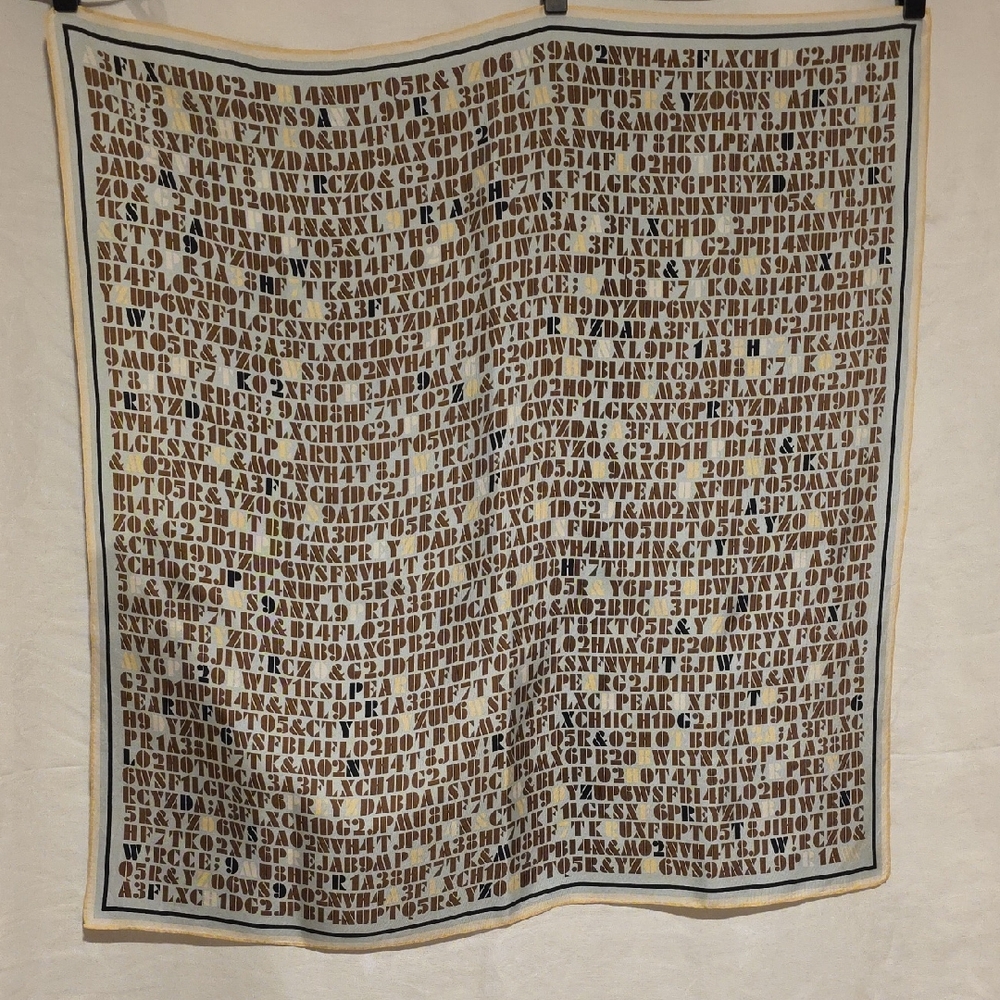 Worth Beige and Brown Letter Print Silk Scarf